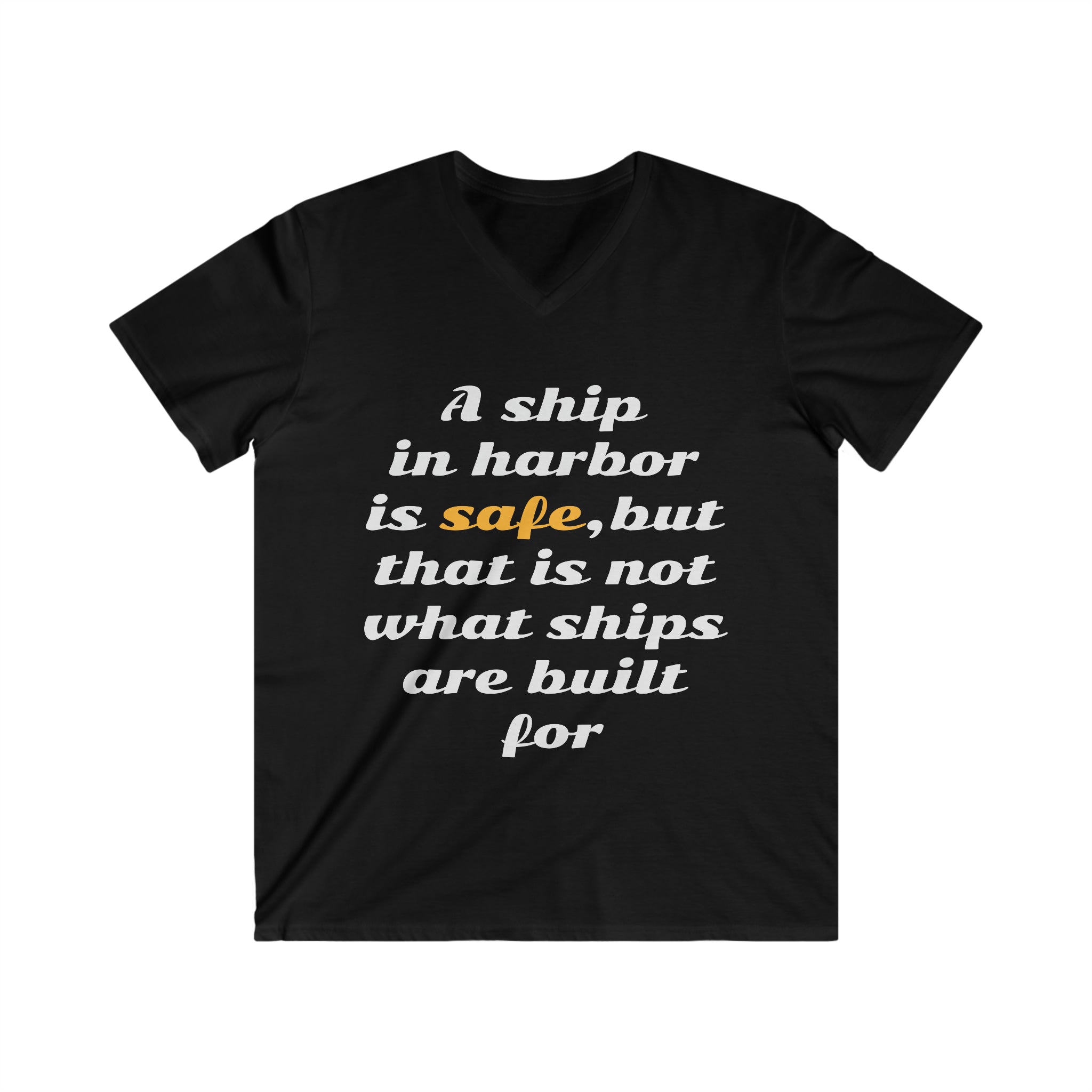 Men's Fitted V-Neck Short Sleeve TShirt - A SHIP IN HARBOR