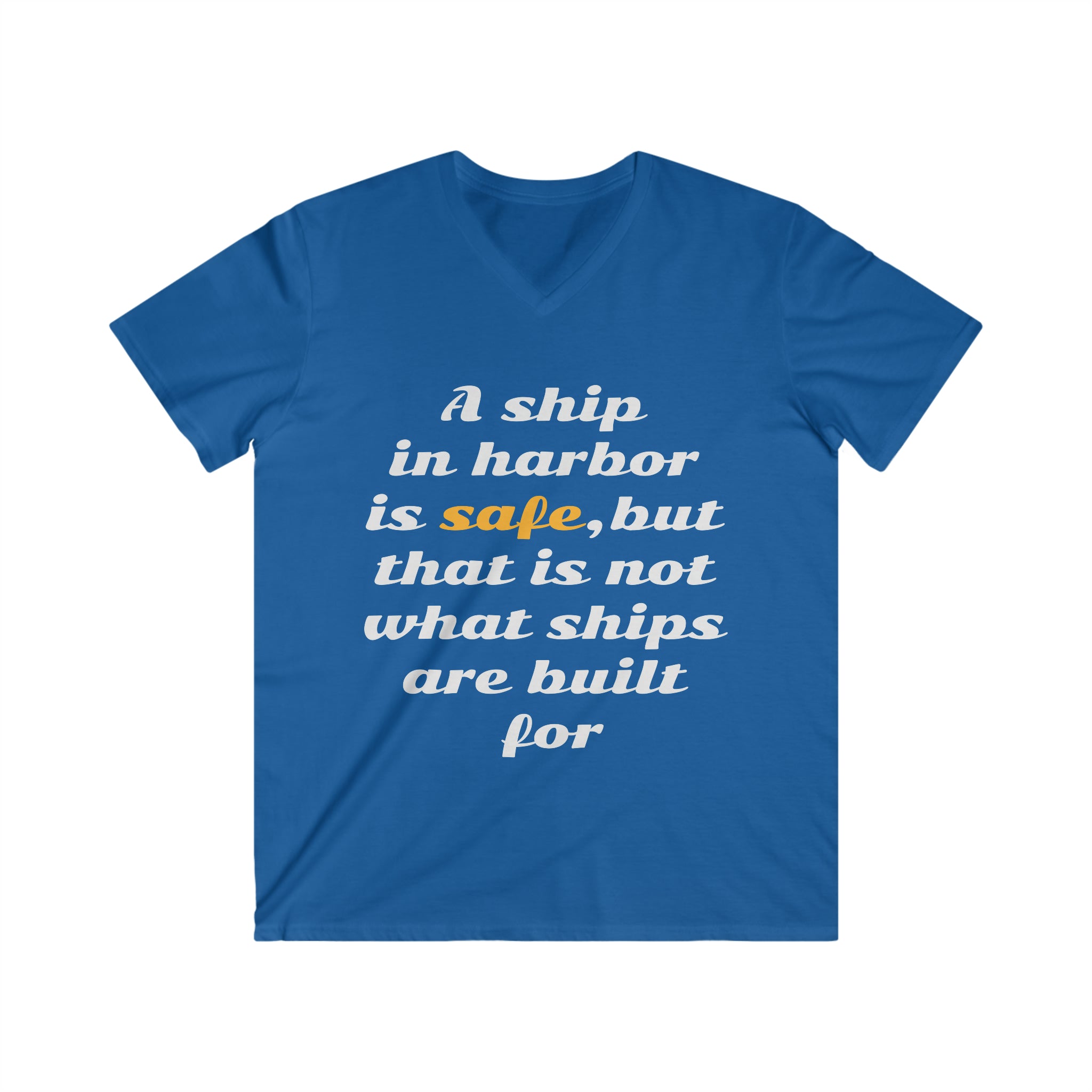 Men's Fitted V-Neck Short Sleeve TShirt - A SHIP IN HARBOR