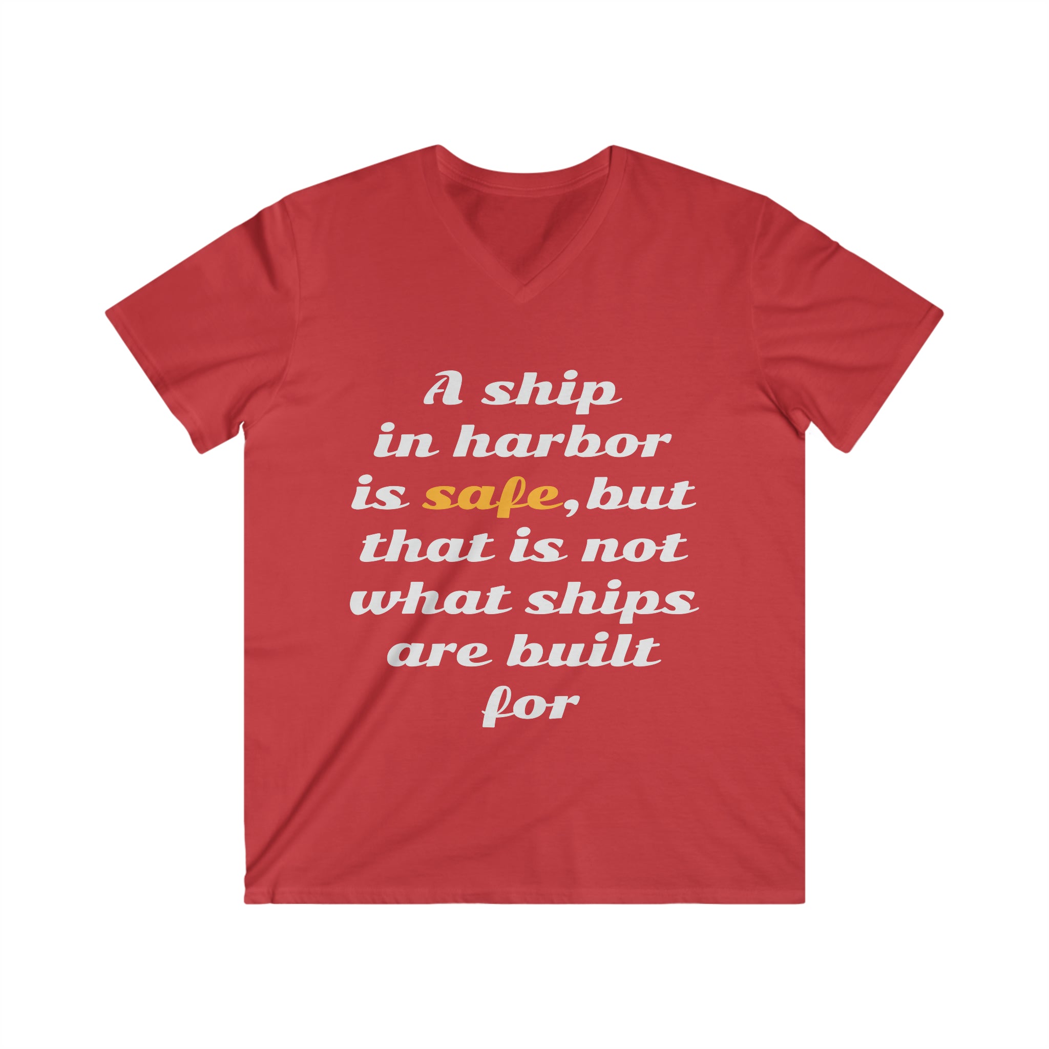 Men's Fitted V-Neck Short Sleeve TShirt - A SHIP IN HARBOR