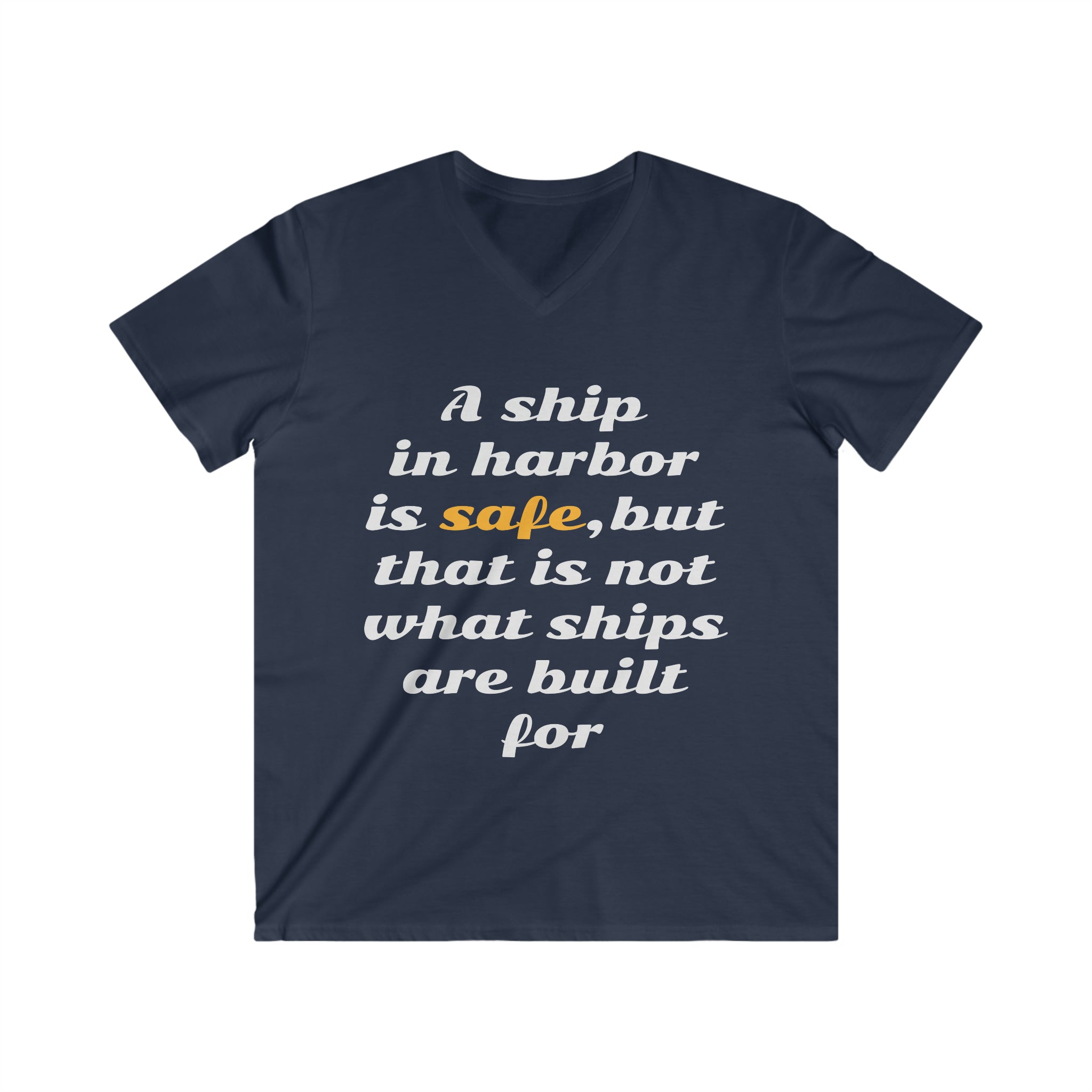 Men's Fitted V-Neck Short Sleeve TShirt - A SHIP IN HARBOR