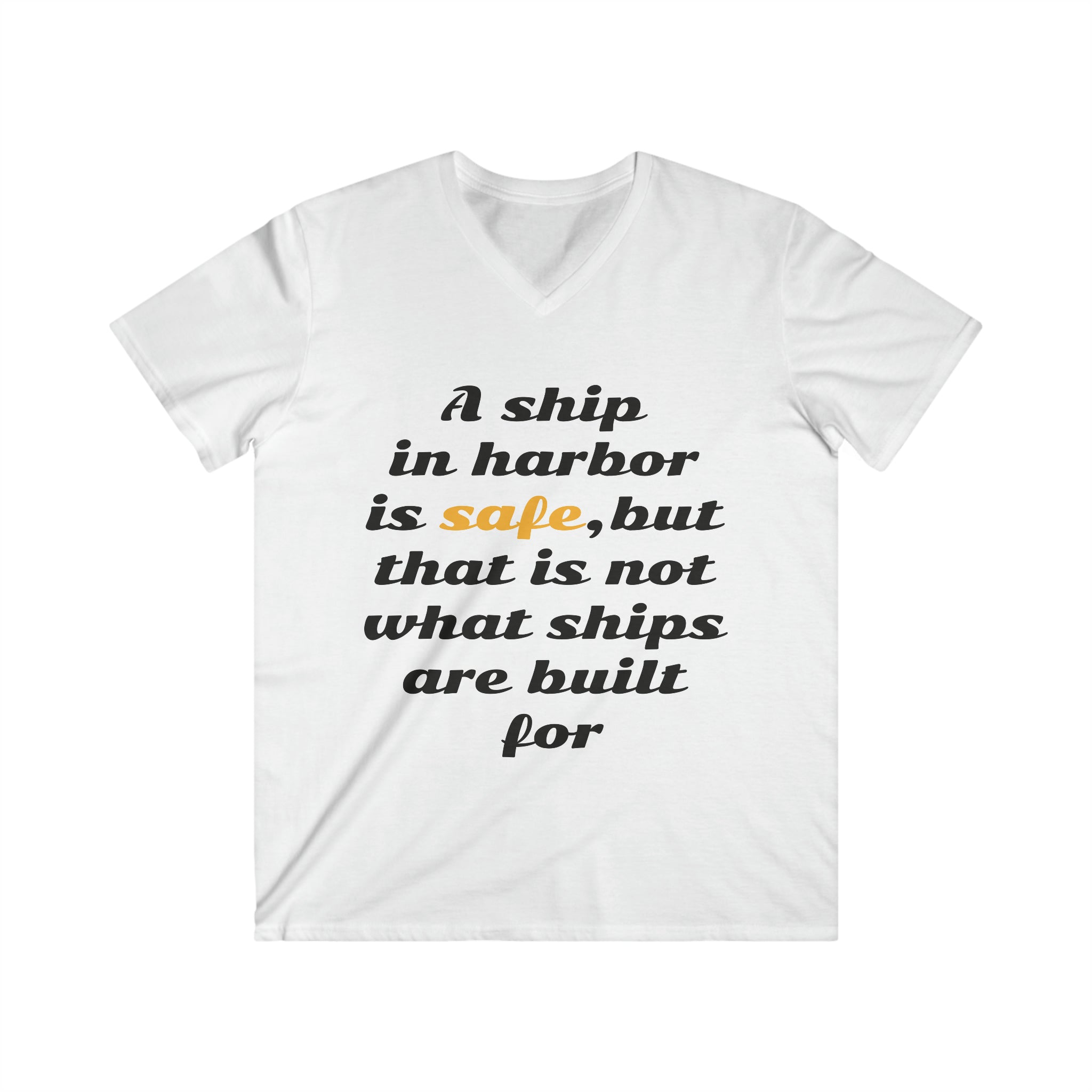 Men's Fitted V-Neck Short Sleeve TShirt - A SHIP IN HARBOR