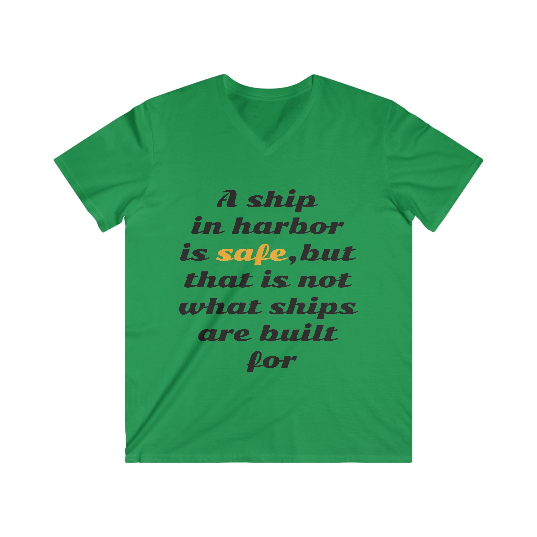 Men's Fitted V-Neck Short Sleeve TShirt - A SHIP IN HARBOR