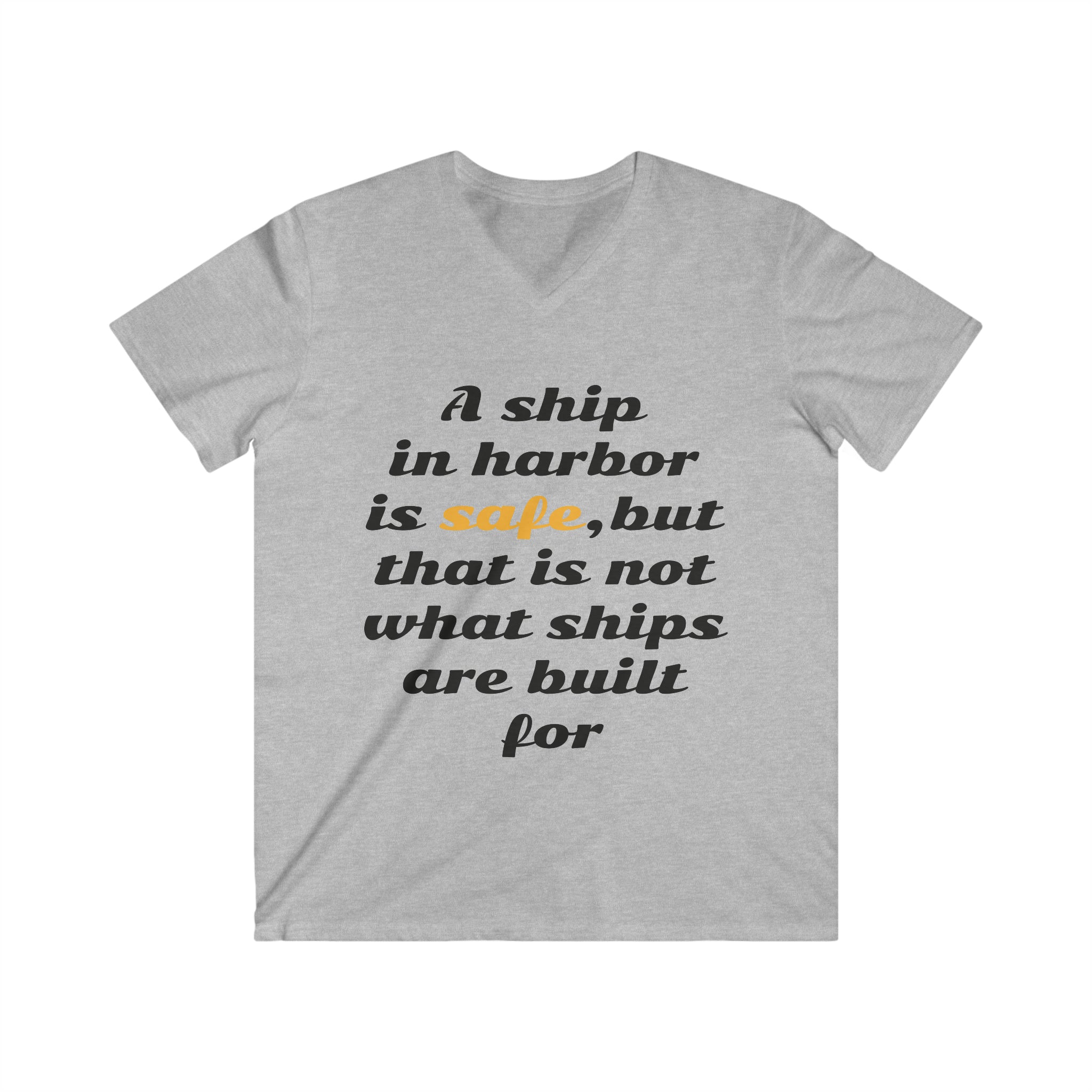 Men's Fitted V-Neck Short Sleeve TShirt - A SHIP IN HARBOR