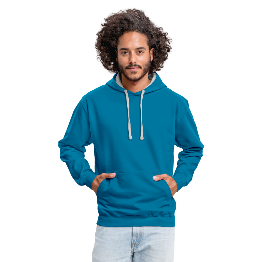 Contrast Colour Hoodie - peacock blue/heather grey