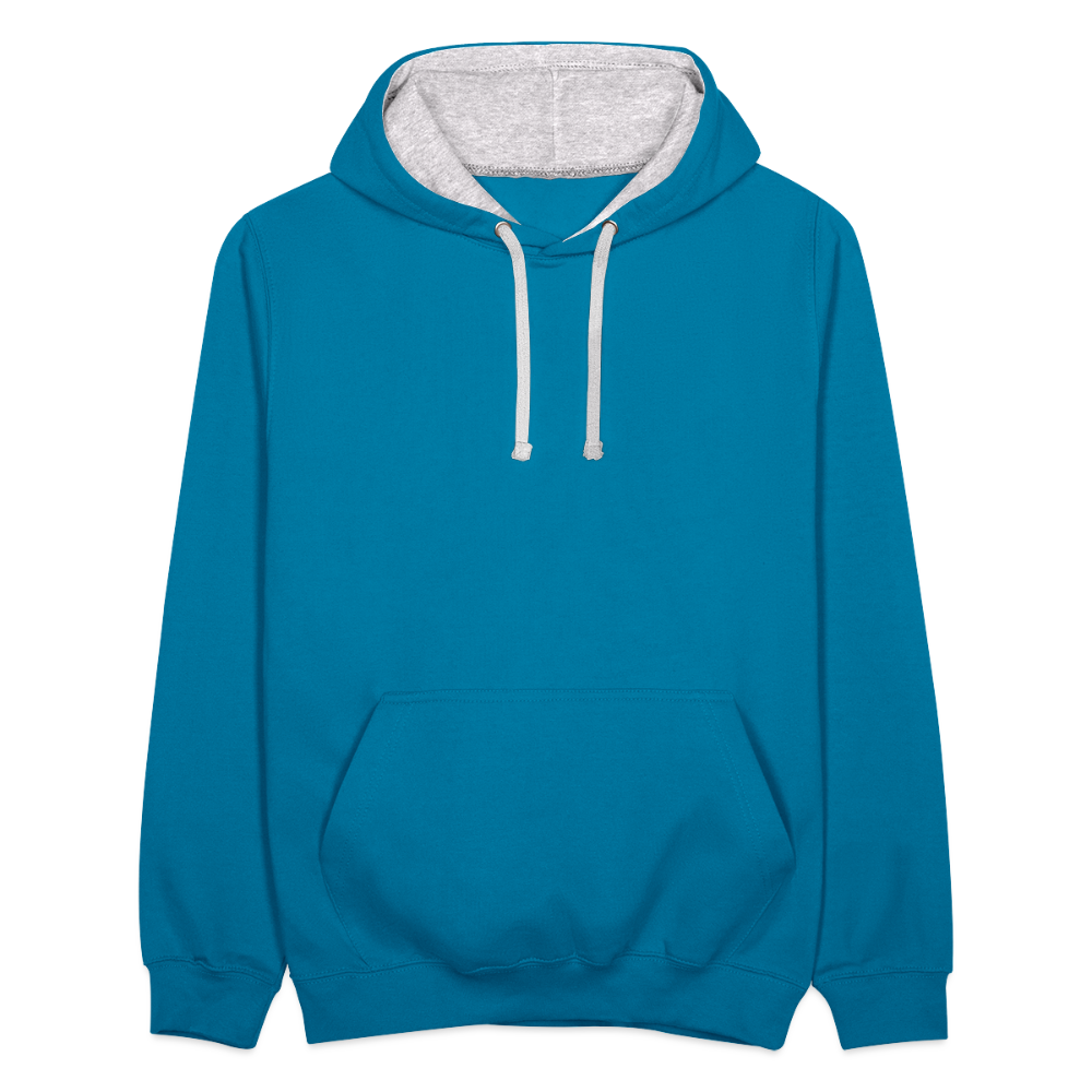 Contrast Colour Hoodie - peacock blue/heather grey