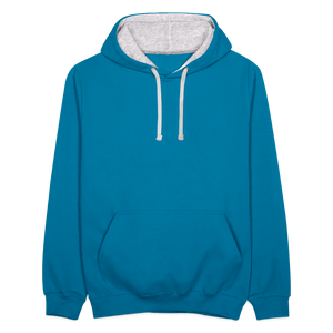 Contrast Colour Hoodie - peacock blue/heather grey