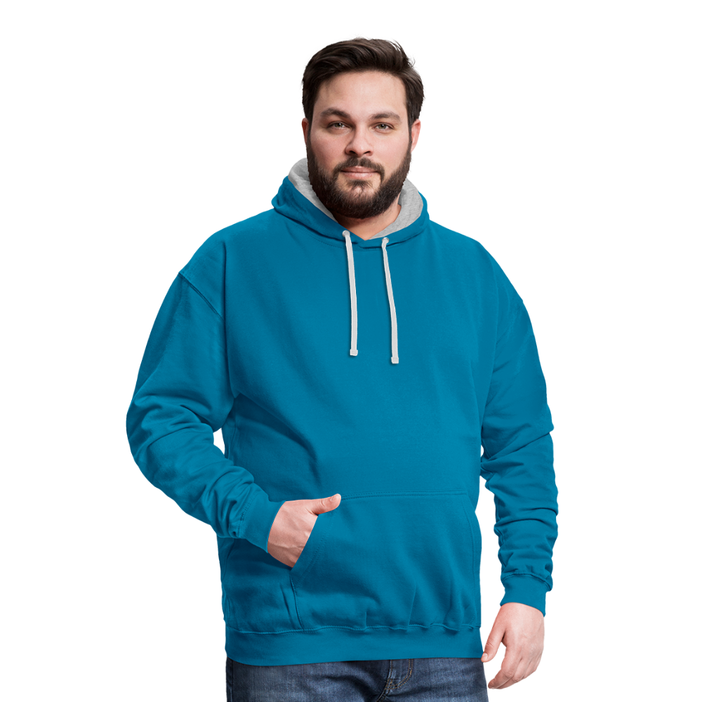 Contrast Colour Hoodie - peacock blue/heather grey