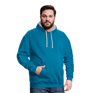 Contrast Colour Hoodie - peacock blue/heather grey