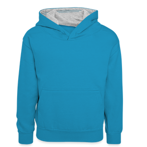 Teenager Contrast Hoodie - peacock blue/heather grey